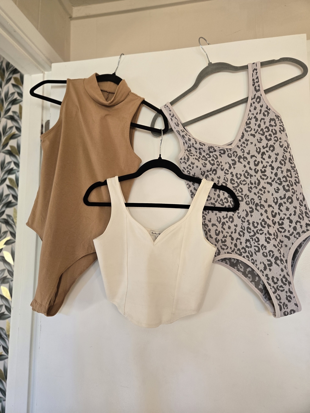 Neutral Three-Piece Women’s Bodysuit & Tank |  Tan, Cream, Printed